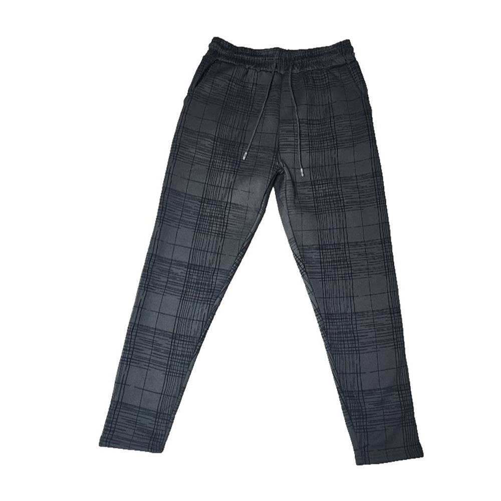 Women Ankle Pants L/XL Black on Black Plaid Straight Leg Lined Crop Office Goth